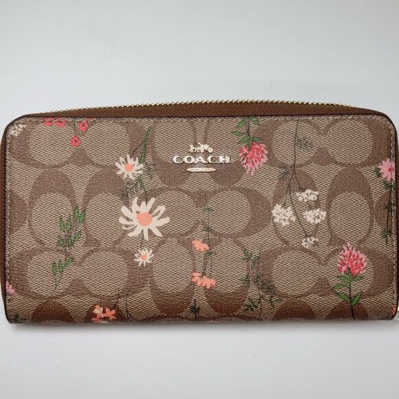 Coach C8736 Long Zip Around Wallet In Signature Canvas With Wildflower Print NWT - Picture 4 of 5